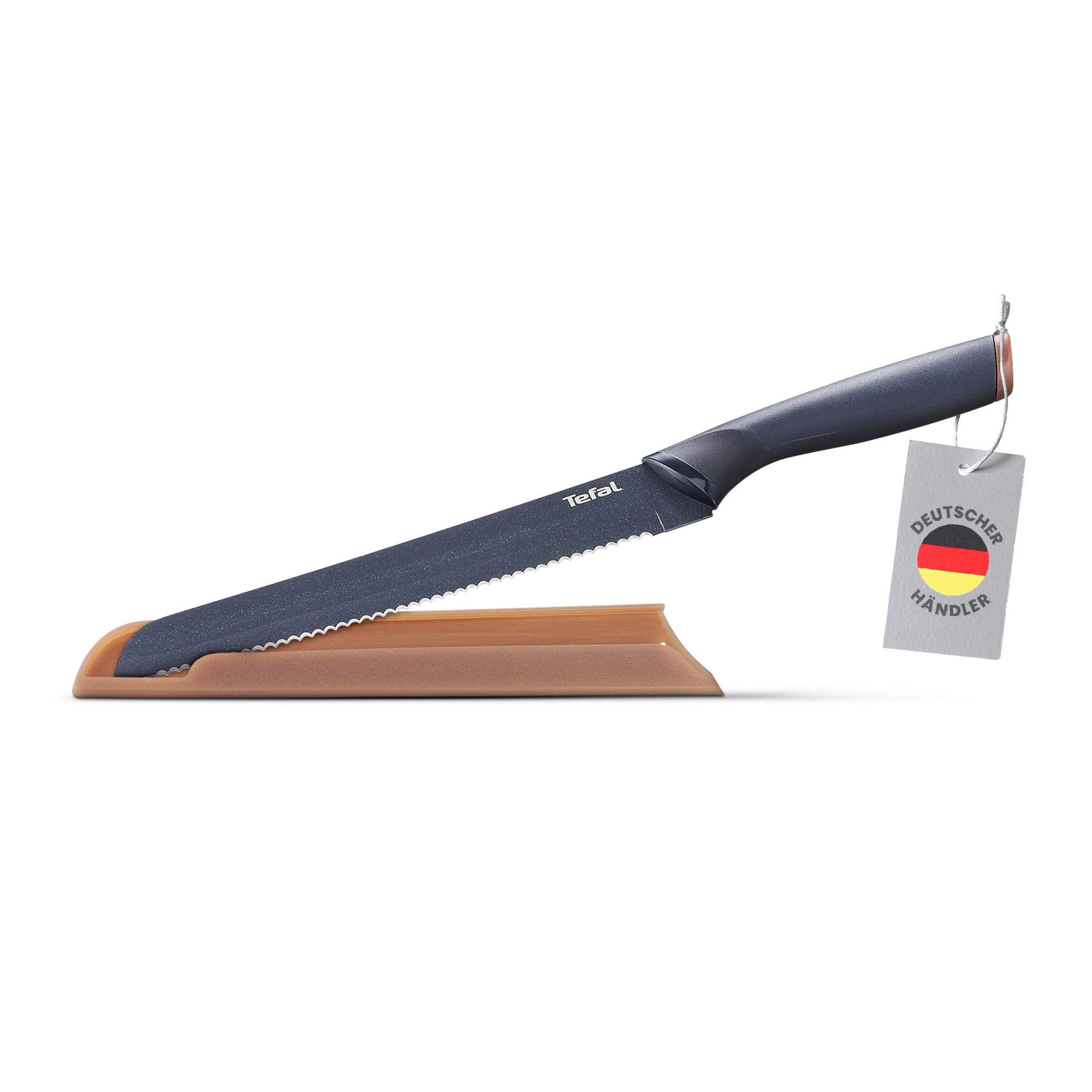 BROTMESSER Fresh Kitchen Brotmesser 20 cm, Klinge aus Edelstahl mit titanverstärkter Antihaftbeschichtung, inkl. Schutzhülle & spülmaschinenfest - Silberfarben, Kunststoff/Metall (34cm) - Bestlivings