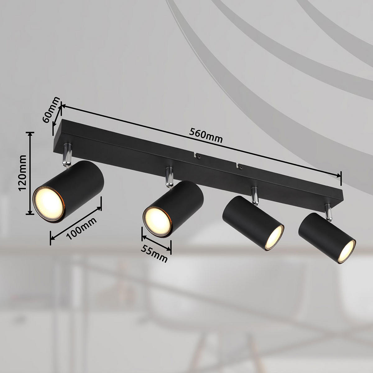 DECKENLEUCHTE ROBBY Schwarz matt - Schwarz, Metall (56/6/12cm) - Globo Lighting