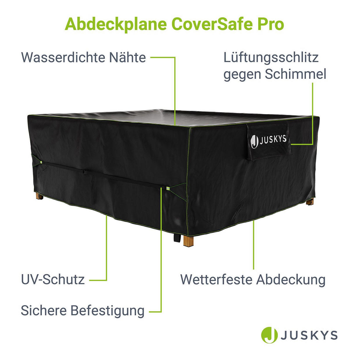 GARTENMÖBELABDECKUNG CoverSafe Pro schwarz - Schwarz, Kunststoff (190/80/240cm) - Juskys