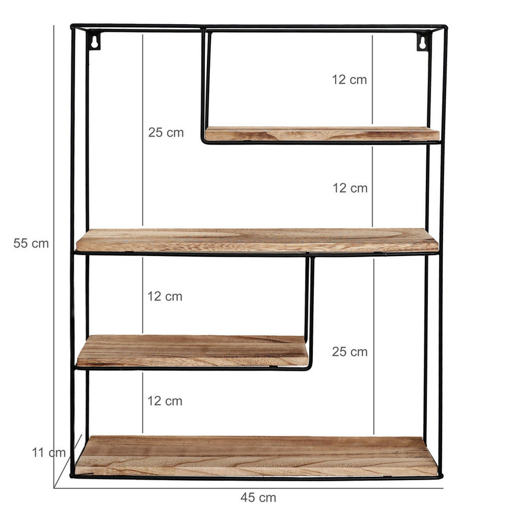 Thumbnail - Ivol Wandregal, Schwarz, Metall, 4 Fächer, 45x55x11 cm, Wohnzimmer, Regale, Wandregale