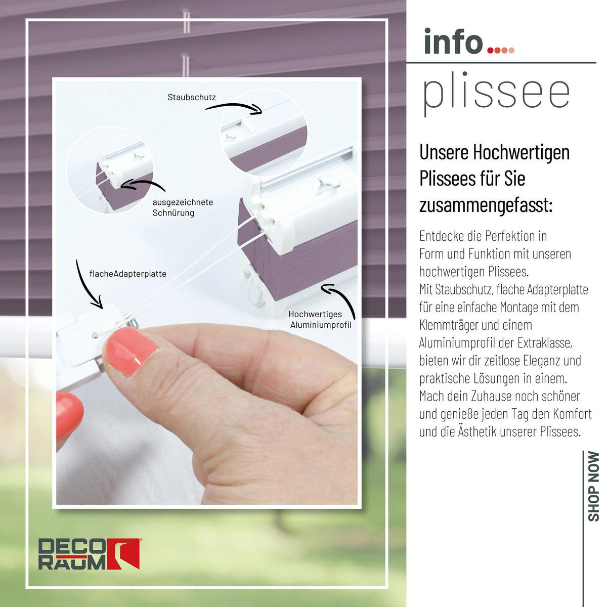 PLISSEE Basic ohne Bohren - Flieder, Textil (70/150cm) - Deco-Raum