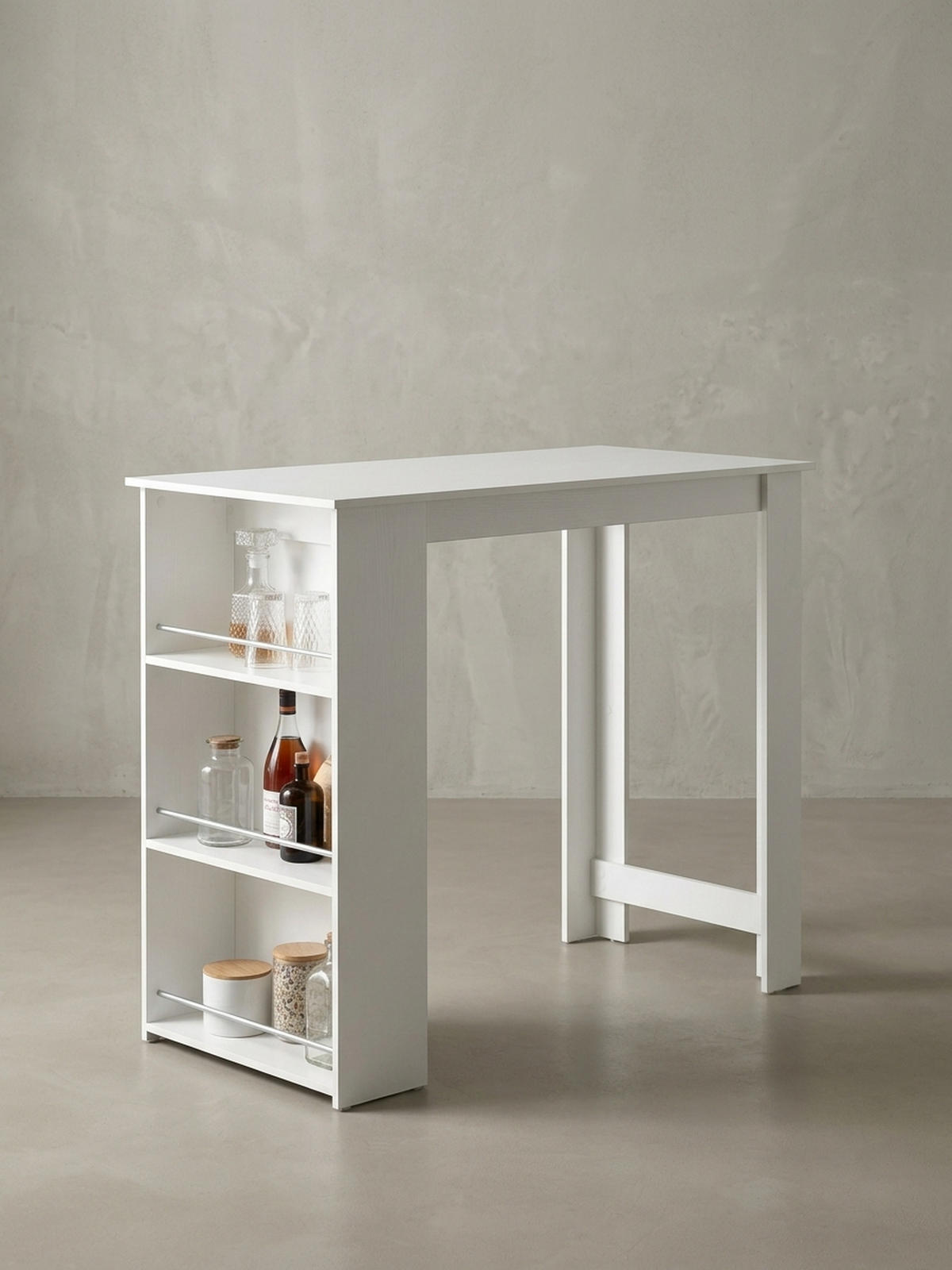 KÜCHENTRESEN GANDER Edelstahl 3 Fächer Ablage, Weiß 120x60x107 cm - Weiß, Holz/Metall (60/120/107cm) - KADIMA DESIGN