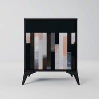 SIDEBOARD COLLAGE OF RECTANGLES, Schwarz, 57,5x42x70,5 cm, Schwarze Metall-Sternfüße - Multicolor/Schwarz, Holzwerkstoff/Metall (57.5/70.5/42cm) - SpaceRebels