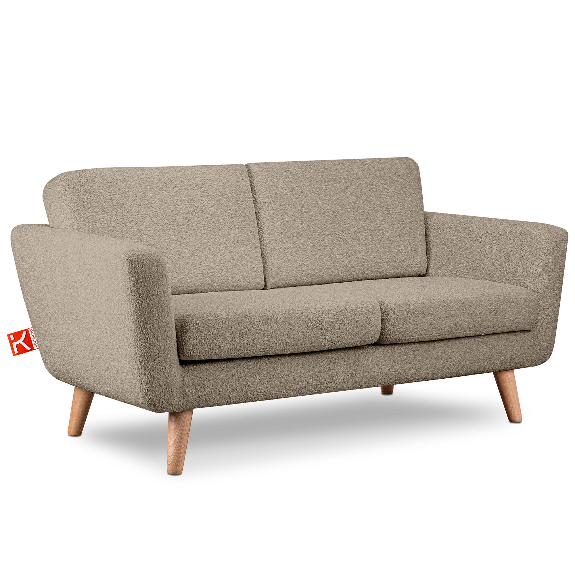SOFA TAGIO mit Armlehnen, Dunkelbeige - Graubraun/Beige, Buchenholz/Textil (153/80/84cm) - KONSIMO®