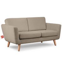 SOFA TAGIO mit Armlehnen, Dunkelbeige - Graubraun/Beige, Buchenholz/Textil (153/80/84cm) - KONSIMO®