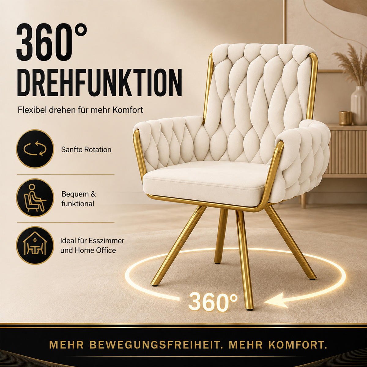 ESSZIMMERSTÜHLE 6er-Set Samt Drehbar Metall Beige - Beige, Textil (63/87/50cm) - FLIEKS