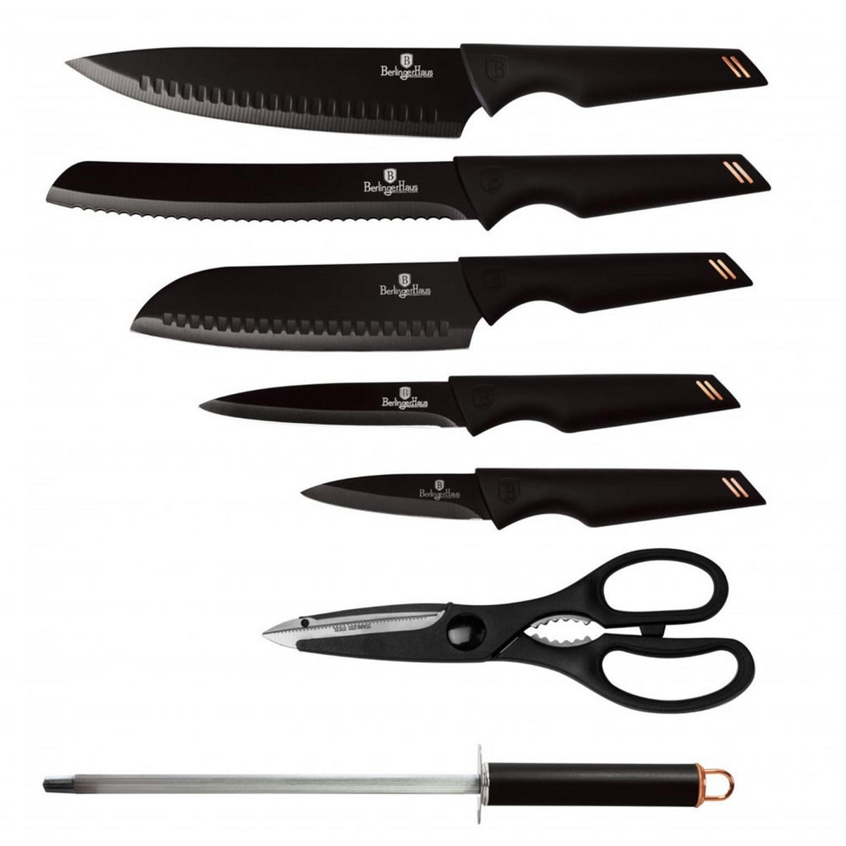 MESSERSET Schwarz 30/10/30 cm BH2692 - Schwarz, Metall - Berlinger Haus