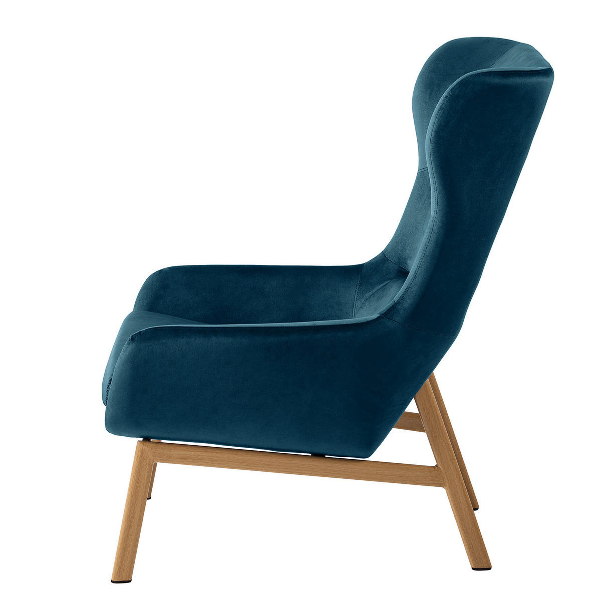 OHRENSESSEL - inkl. Hocker - Samt - Marineblau - Blau/Beige, Textil/Metall (65/100/88cm) - home24