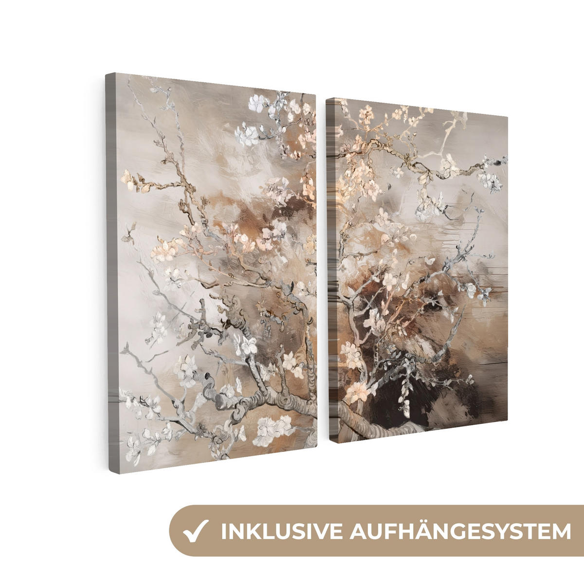 LEINWANDBILD 2er Set Mandelblüte - Abstrakt - Beige 120x90 cm - Beige, Textil (120/90cm) - MuchoWow