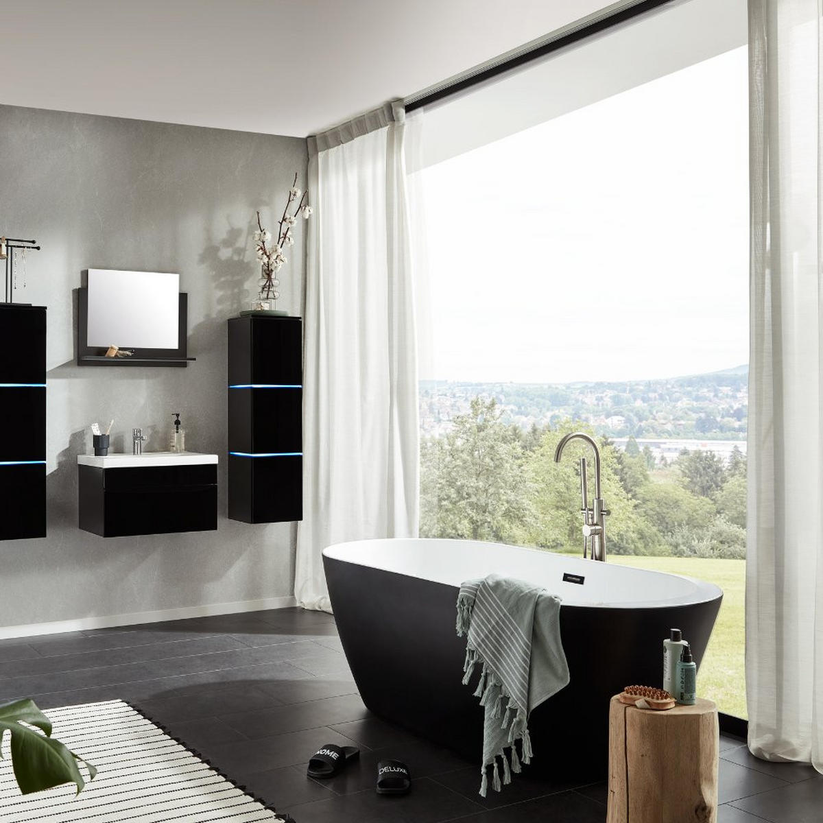FREISTEHENDE BADEWANNE CODO - Schwarz - Schwarz, Keramik (170/58/80cm) - Home Deluxe