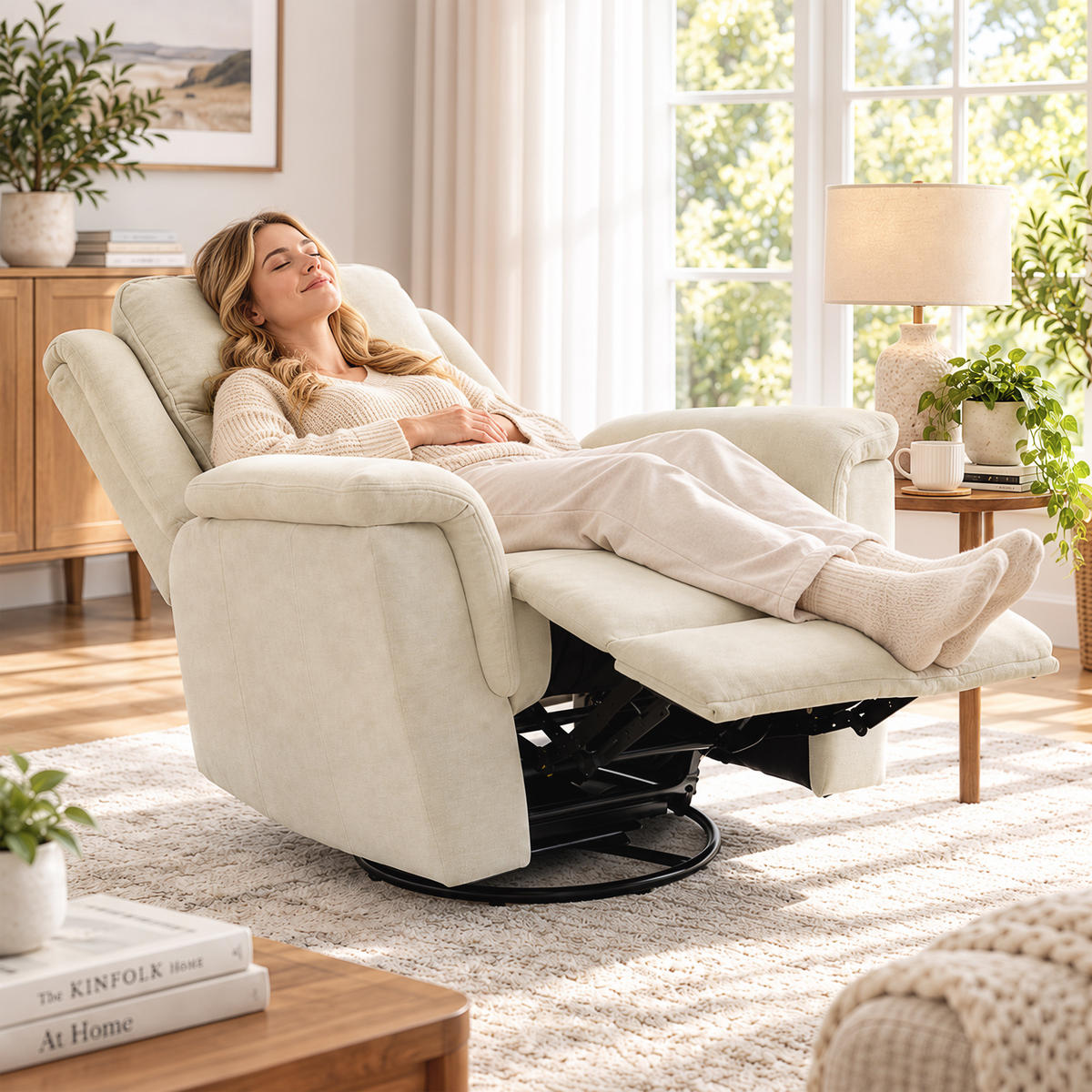 RELAXSESSEL Polyester Cremeweiß - Creme, Textil/Metall (97/102/99cm) - HOMCOM