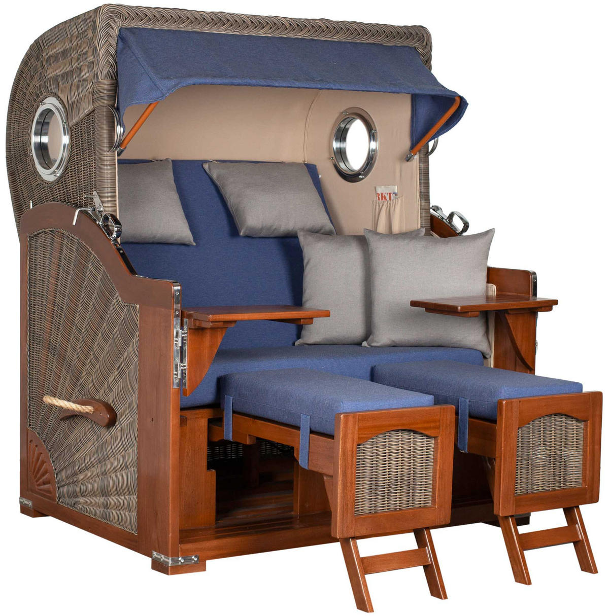 STRANDKORB XXL Düne Grande 2,5 Sitzer - Blau/Braun, Metall (142/170/95cm) - Mr. Deko