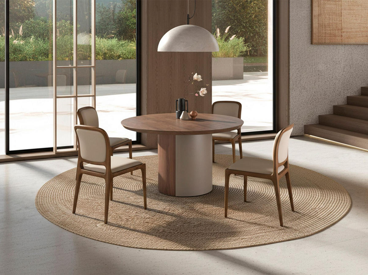 ESSTISCH Runder Esstisch Nussbaum und Stahl metallic sand Ø140/76 cm - Walnussfarben, Holz (140/140/76cm) - ANGEL CERDA