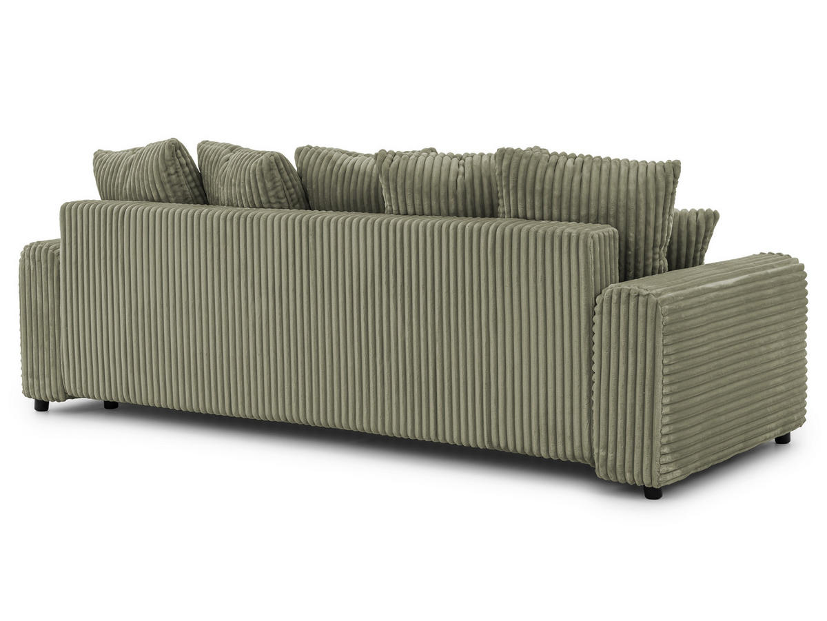 SCHLAFSOFA Calma mit Bettkasten im Bumpy-Design aus weichem Olive Plüschcord - Schwarz/Olivgrün, Holz/Kunststoff (239/88/98cm) - S-Style