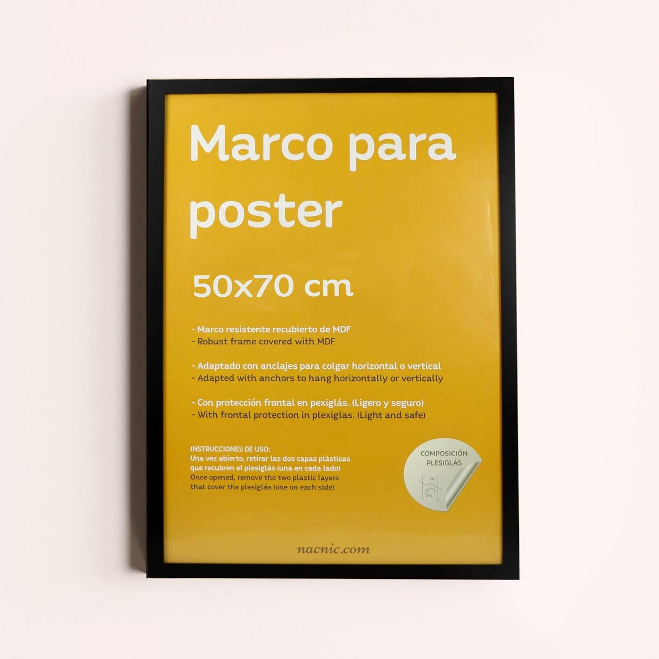 RAHMEN Set mit 3 aus MDF und Acrylglas Schutz und Aussteller für Fotografien, Bilder, Poster, Gemälde, Dekoration für Haus Farbe Schwarz 50x70 cm - Schwarz, Holz (50/3/70cm) - Nacnic