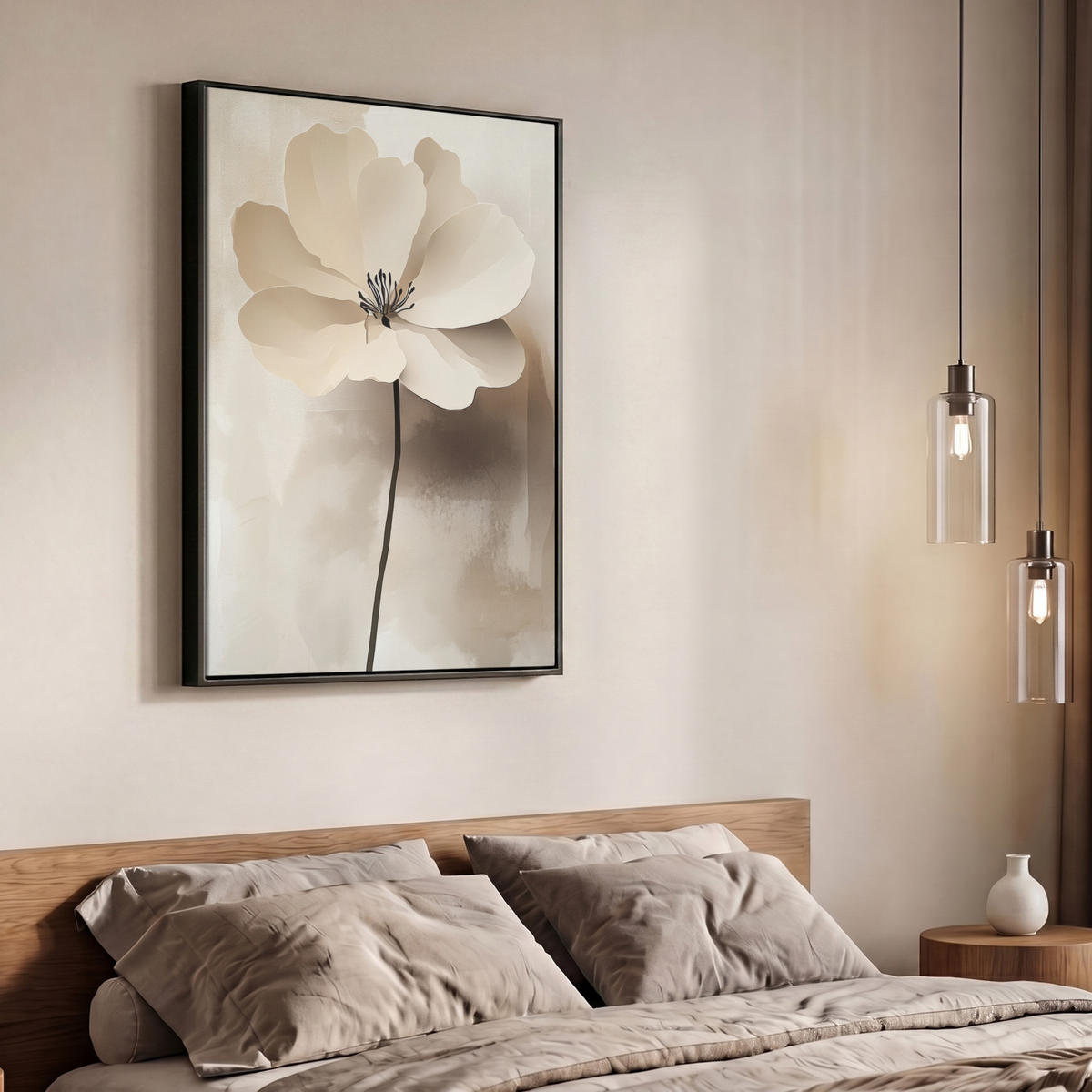 LEINWAND Bilder mit Rahmen - Blume - Beige - Farbe - Schatten - 70x100 - Creme, Textil (70/100cm) - MuchoWow