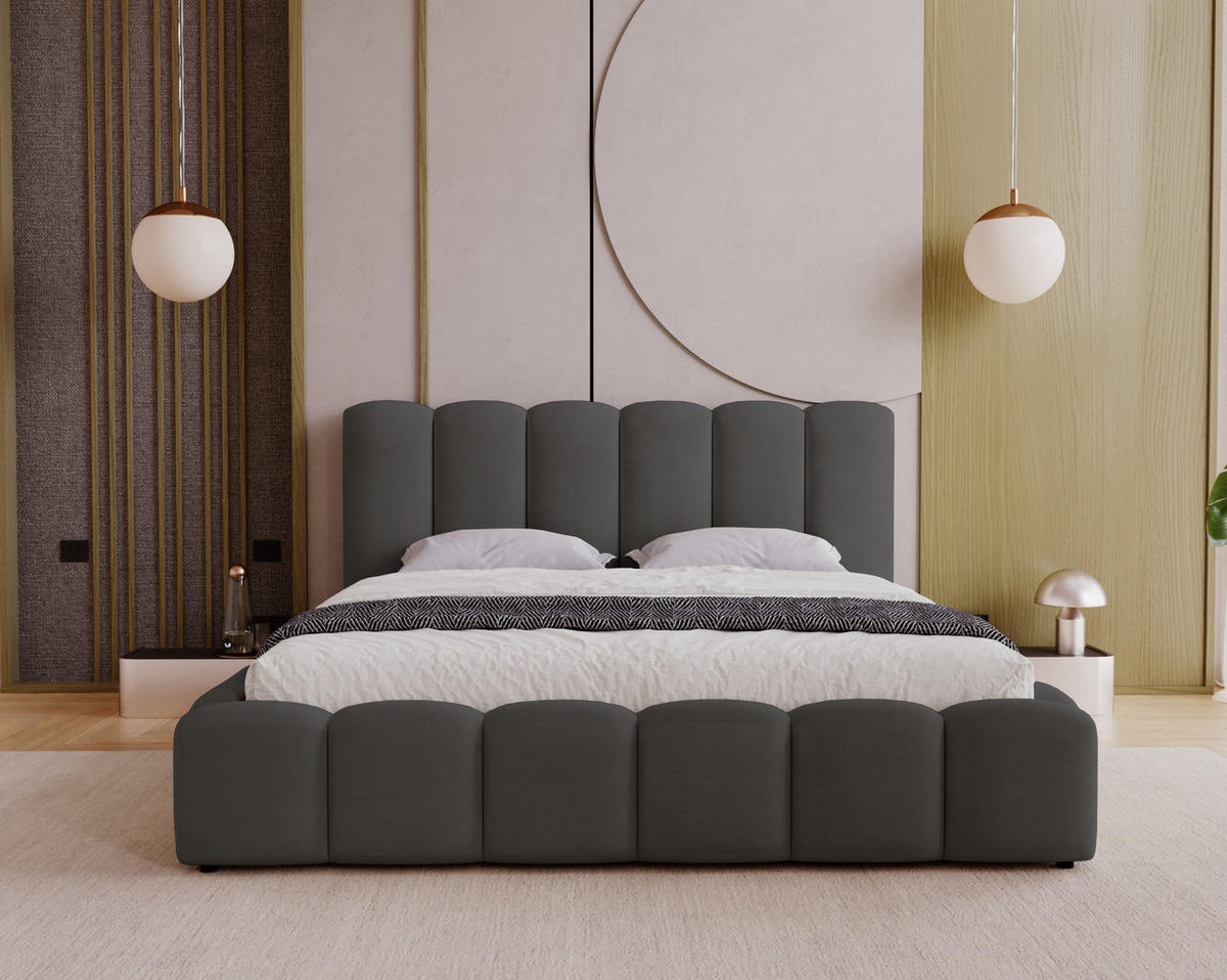 POLSTERBETT 140x200 cm Florent, Bettkasten, Samt, Dunkelgrau - Dunkelgrau, Holz/Textil (140/200cm) - Emporius