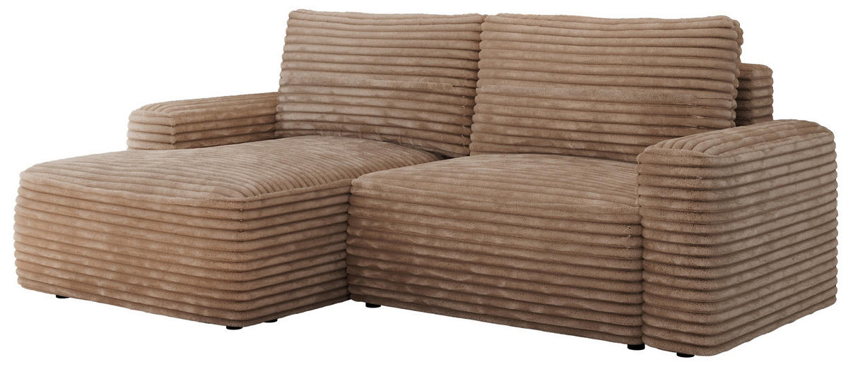 ECKSOFA BELLUNO L Braun Cord - Links - Schwarz/Braun, Textil (144/233cm) - MKS