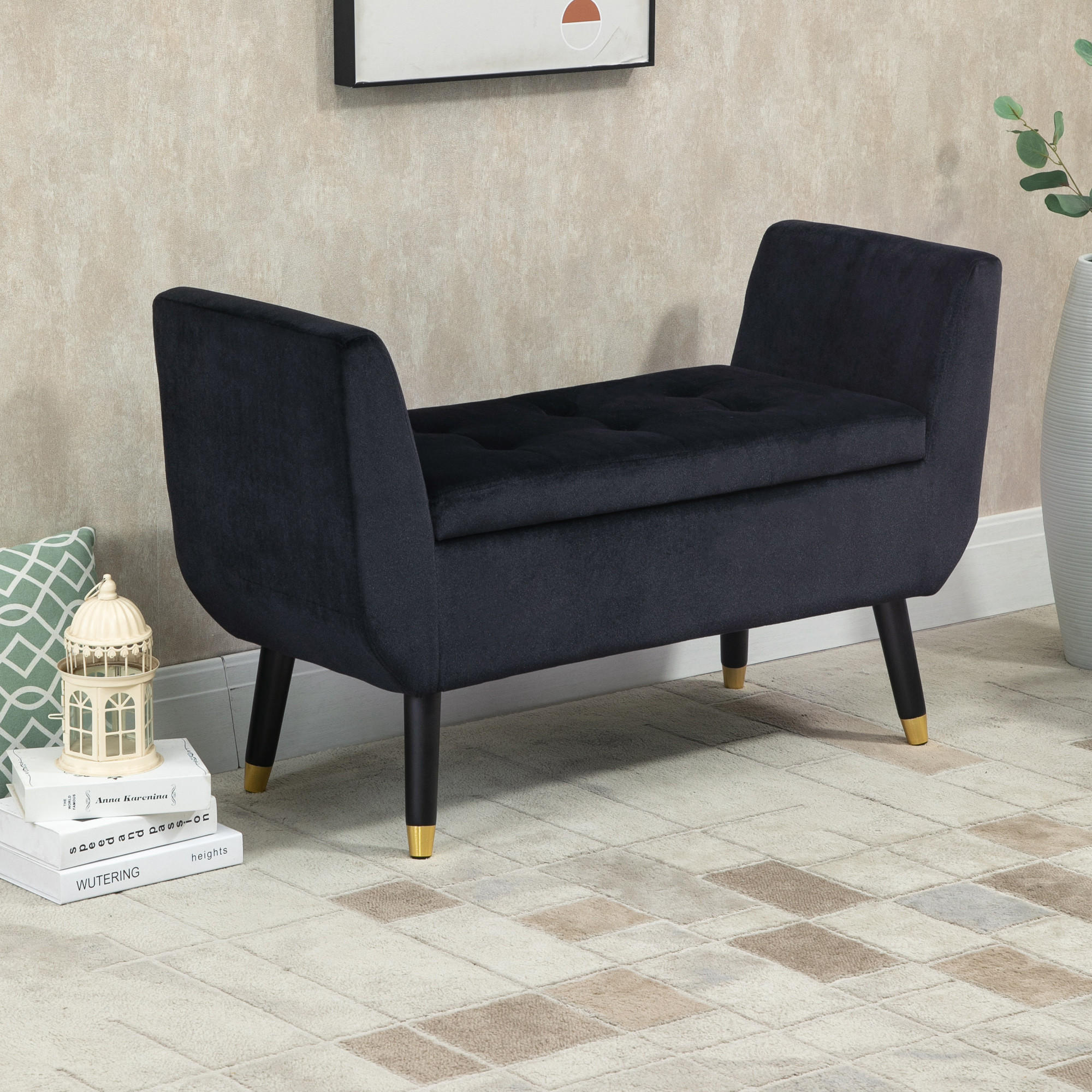 LUXUS Sitzbank, Polsterbank, Schwarz - Schwarz, Kunststoff (42/65/107cm) - HOMCOM