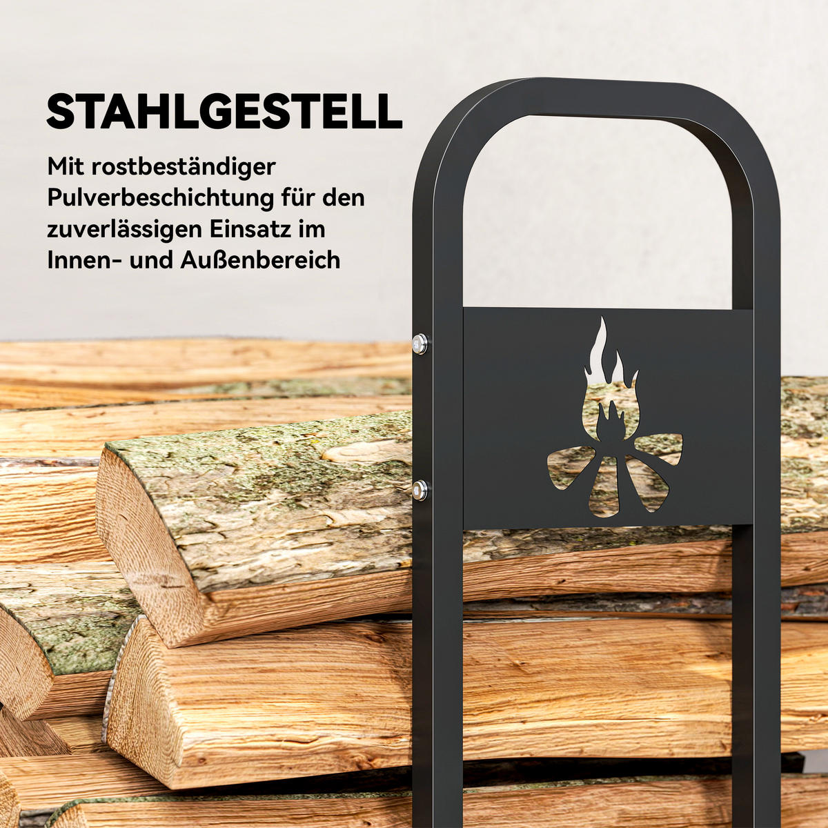 KAMINHOLZREGAL Metall 199 x 30 x 121 cm Brennholzregal 0,6m³ mit Abdeckung - Schwarz, Metall (30/121/199cm) - Outsunny