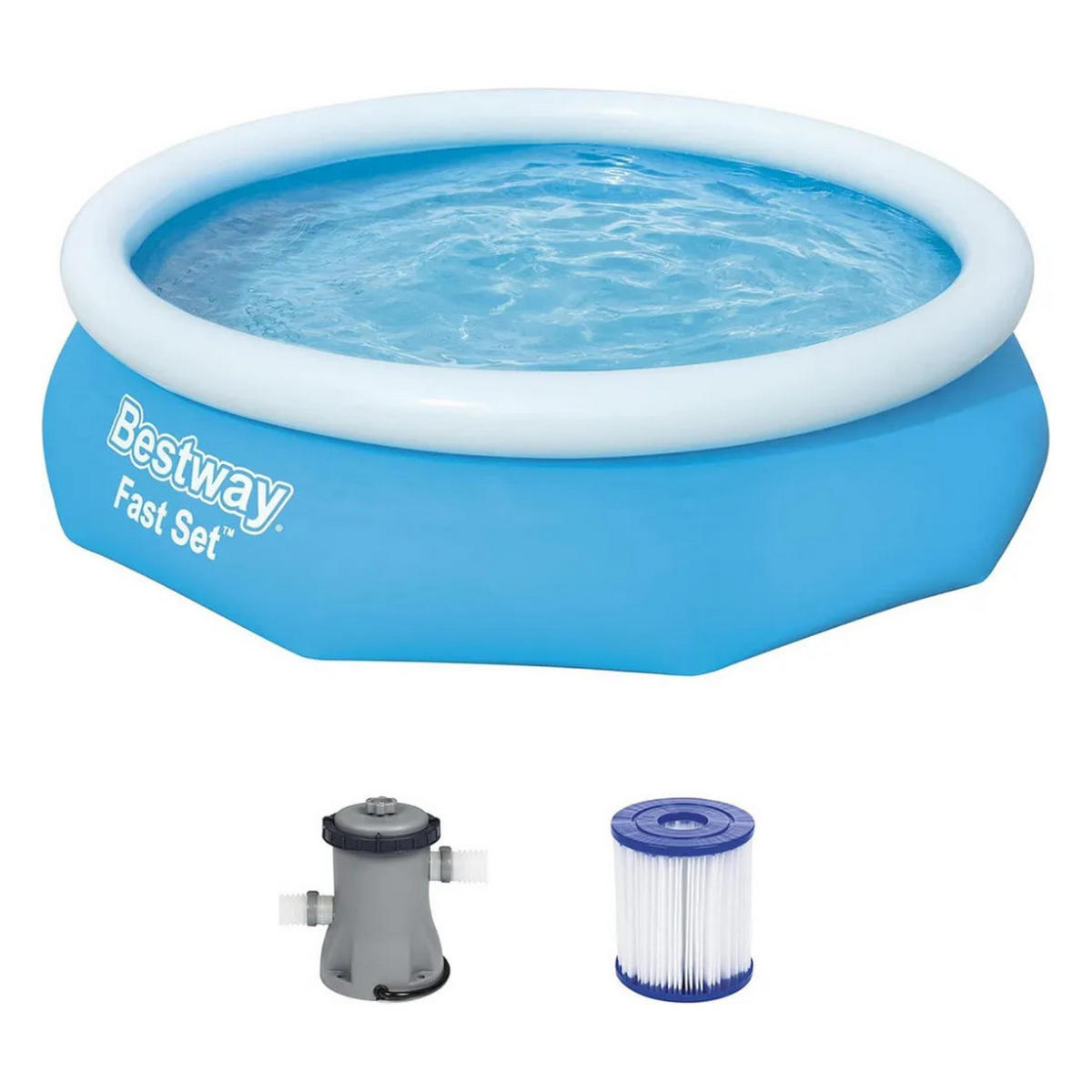 AUFSTELLPOOL, Rund, 305x76 cm, Komplettset, mit Pumpe, Familienpool, Gartenpool, Kinderpool, Planschbecken, Sommerpool, robust, Outdoor, groß - Blau/Weiß, Kunststoff (305/76/305cm) - Bestway