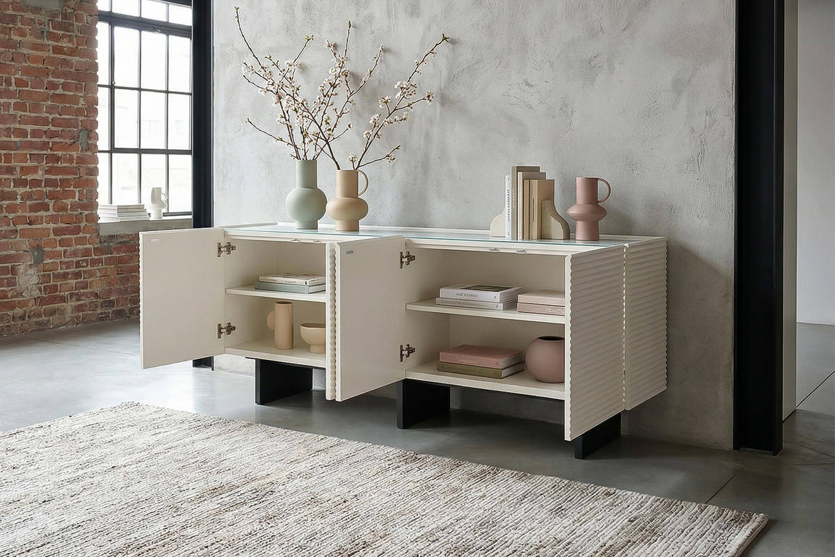 SIDEBOARD LYNN Weiß Holz - Schwarz/Weiß, Holzwerkstoff/Metall (180/75/40cm) - KAWOLA