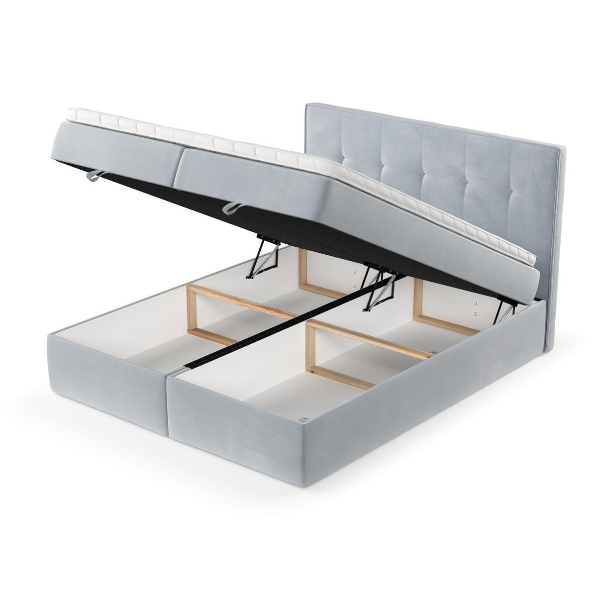 BOXBETT Tivra 180/200 cm Hellgrau im Paros Stoff - Hellgrau/Schwarz, Holz/Holzwerkstoff (180/200cm) - AltaBeds