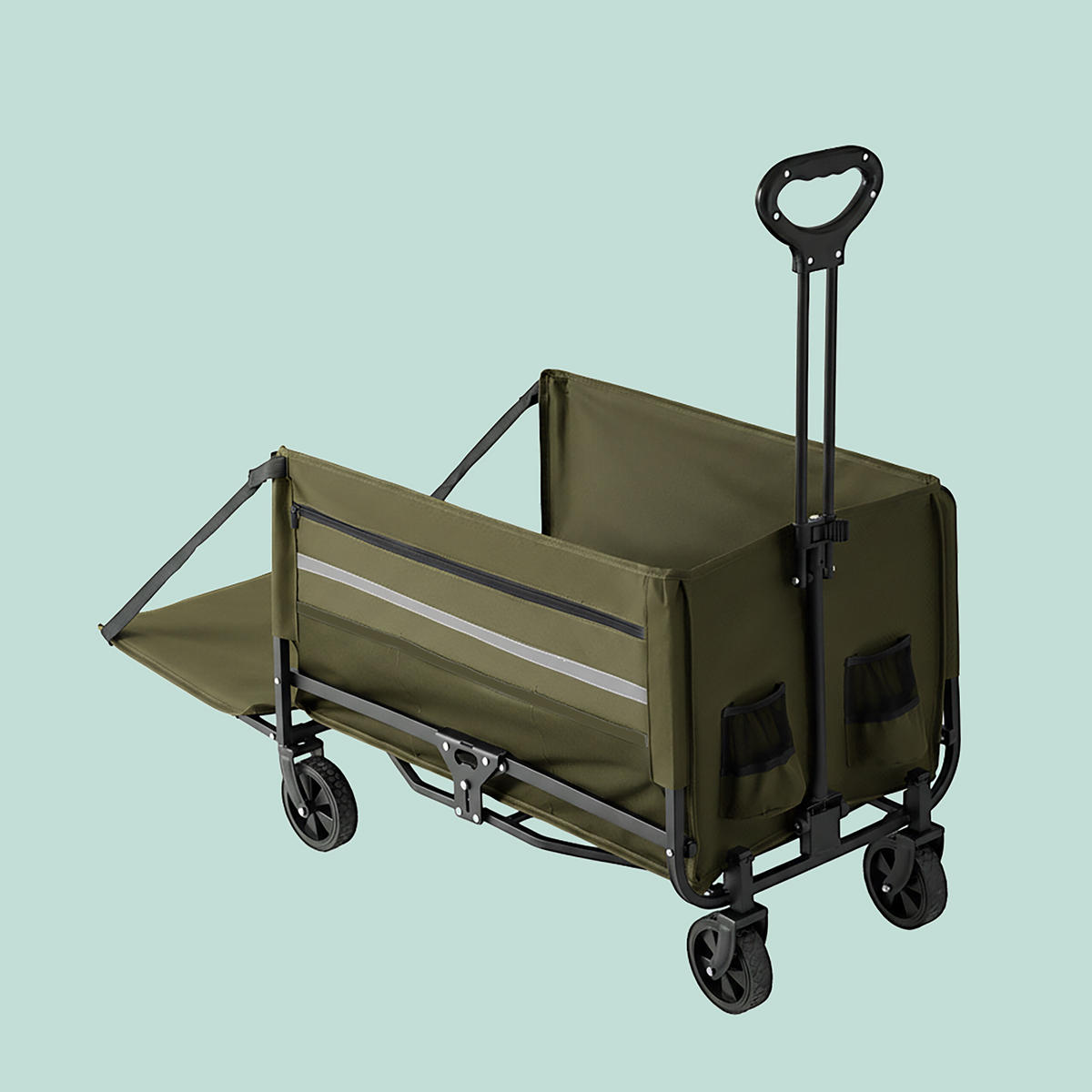TRANSPORTVAGN Grön hopfällbar regnskydd 120 l - Mörkgrön, Textil/Metall (50/97/76cm) - Relaxdays