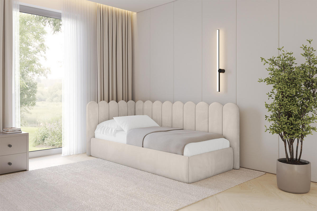 EINZELLBETT Jugendbett mit Bettkasten, Rechts - ARTY 90x200 Beige - Sandfarben, Holzwerkstoff/Textil (90/200cm) - ALTDECOR