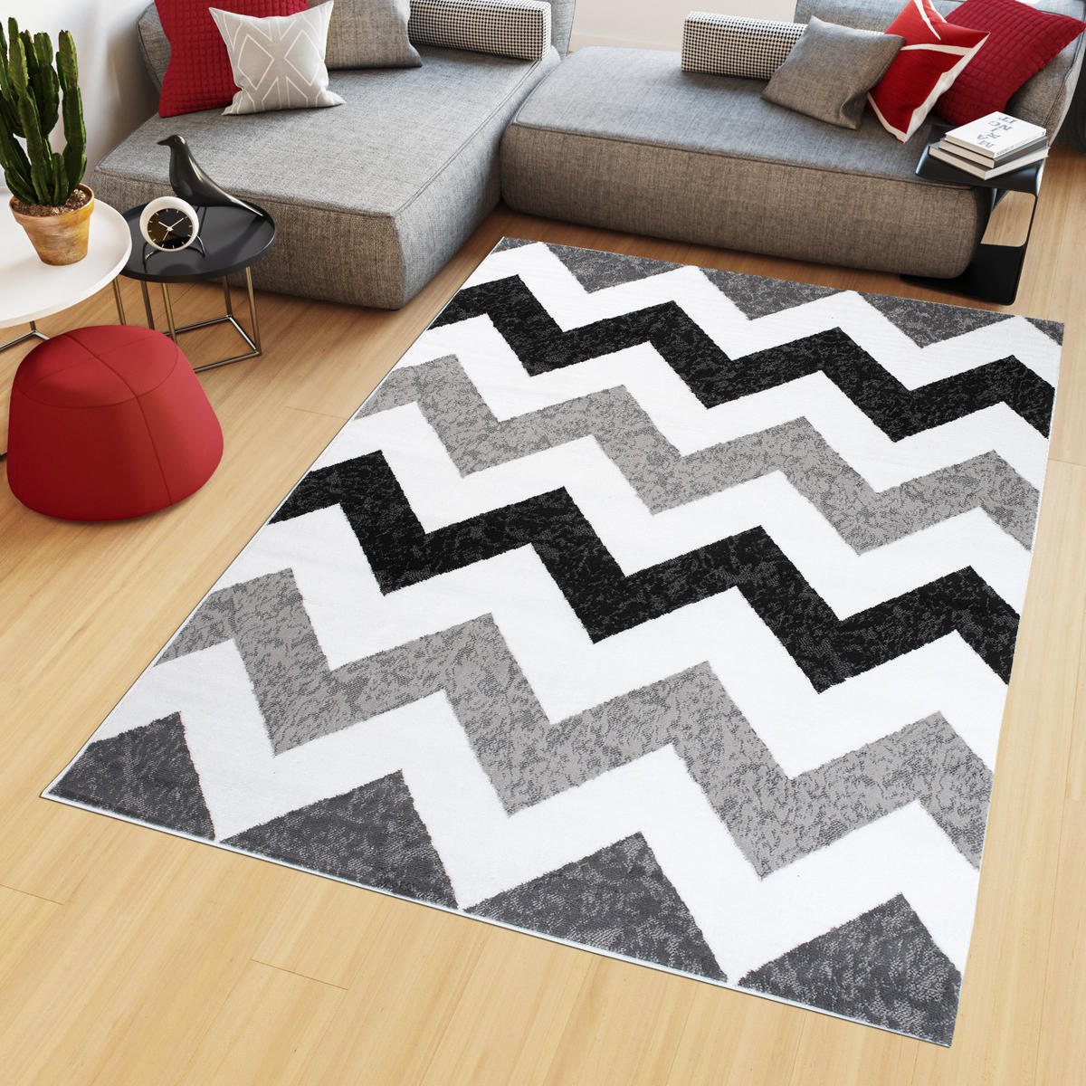 TEPPICH MAYA Grau Zig Zag Streifen 120/170 cm - Grau, Textil (120/170cm) - Tapiso