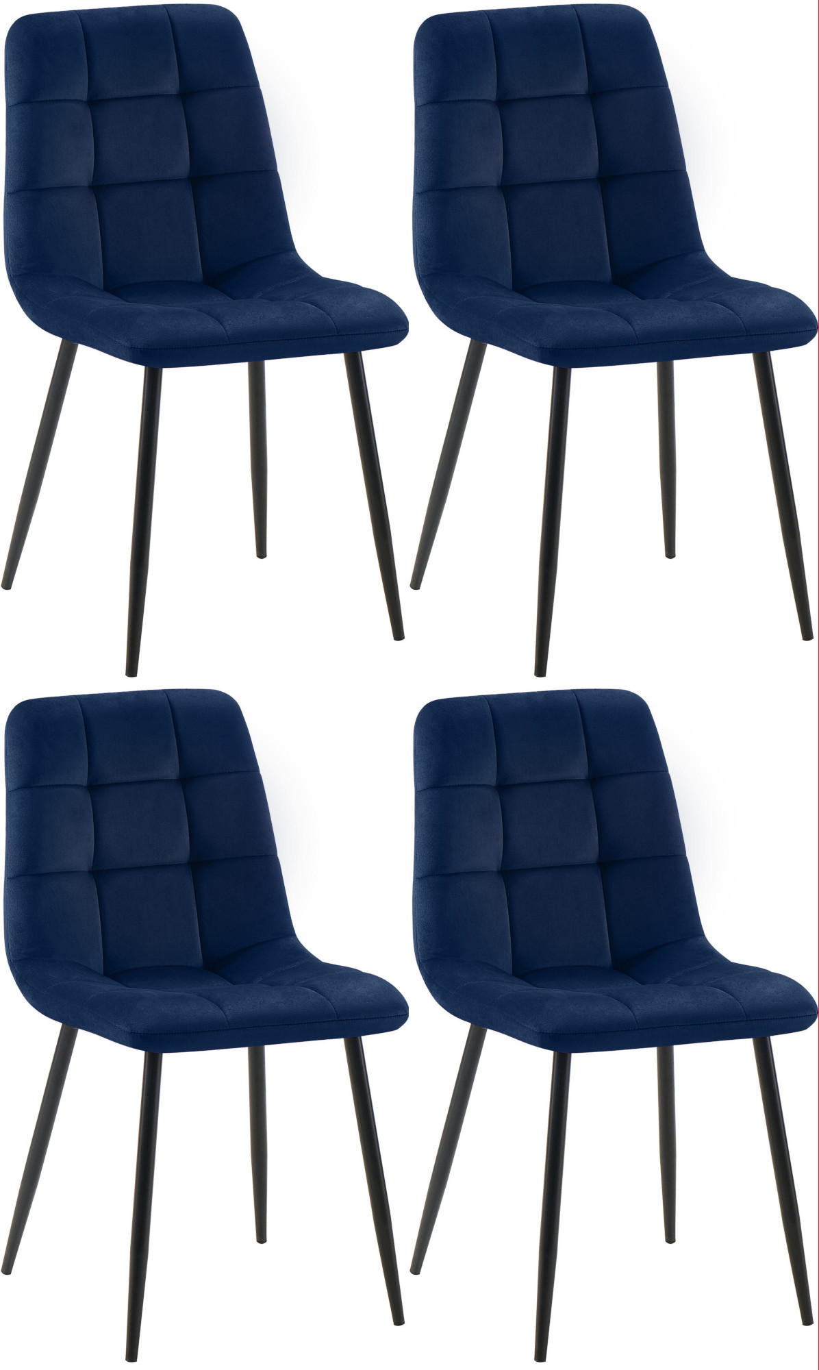 STUHL 4er Set Samt Dunkelblau - Schwarz/Dunkelblau, Textil/Metall (45/84/55cm) - CLP