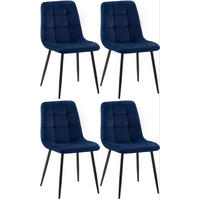 STUHL 4er Set Samt Dunkelblau - Schwarz/Dunkelblau, Textil/Metall (45/84/55cm) - CLP