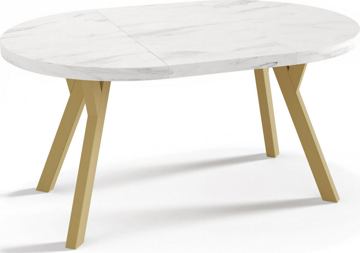 ESSTISCH Mateo runder ausziehbarer, Marmor Weiß 100-200/100/76 cm - Ecru/Goldfarben, Holz/Holzwerkstoff (100/100/76cm) - WFL GROUP