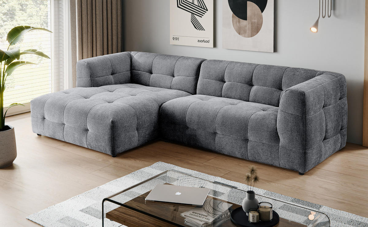 SOFA grau Webstoff 292 x 161 cm, Ecksofa 5-Sitzer, L-Sofa Ottomane links - Grau, Holz/Textil (292/161cm) - Inn.Furn