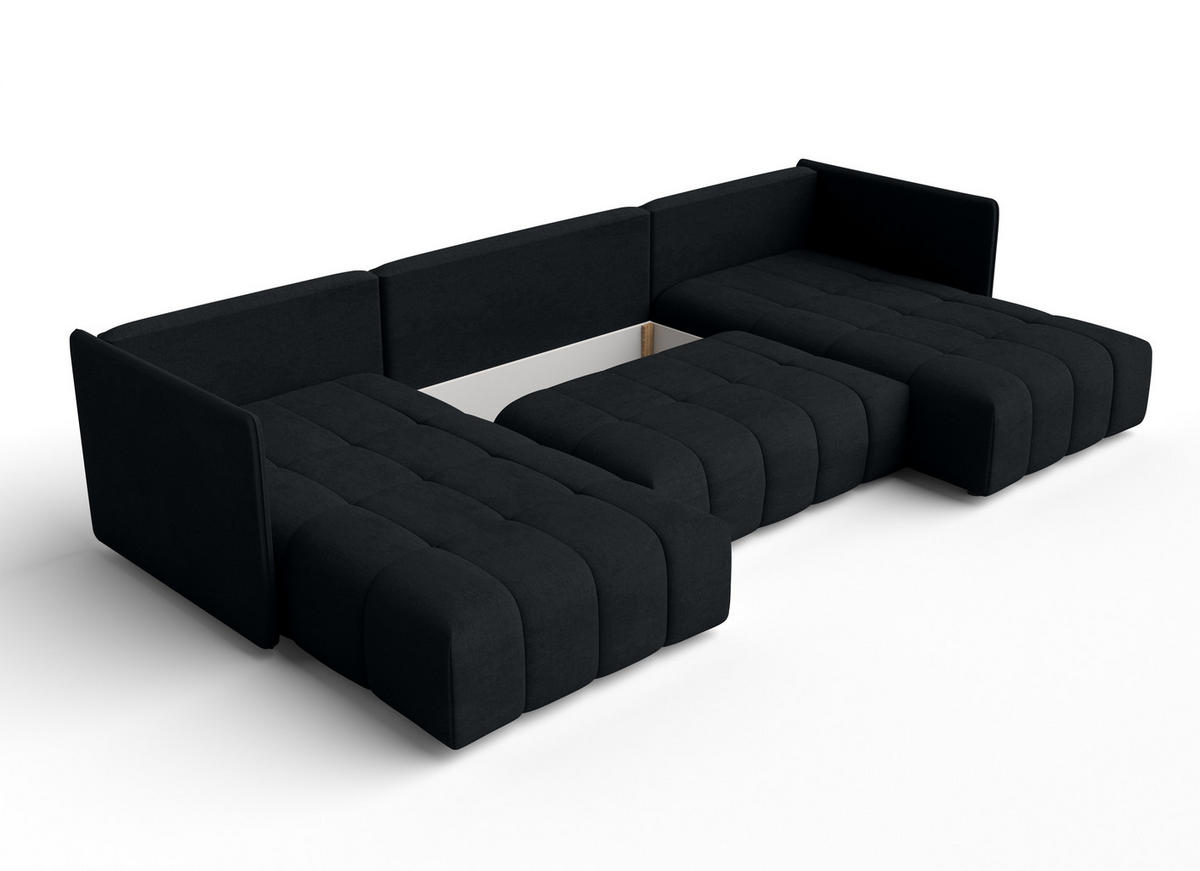 WOHNLANDSCHAFT Veliro U Schwarz 353/180/83 cm mit Schlaffunktion und Bettkasten - Schwarz, Kunststoff/Textil (353/83/180cm) - AX Living