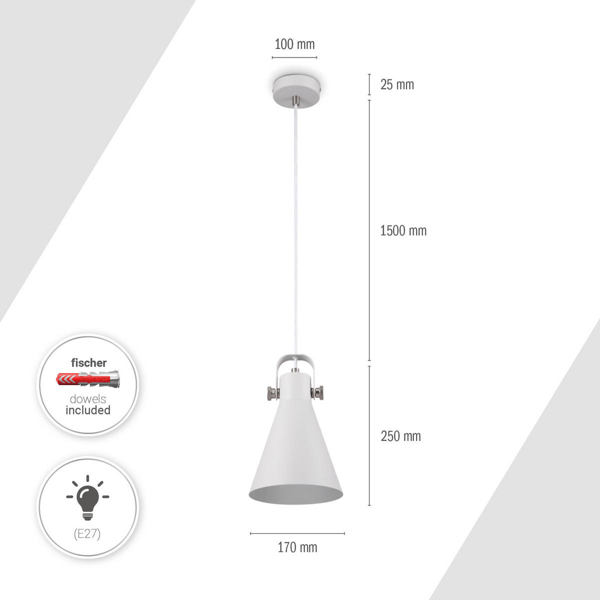 PENDELLEUCHTE Otto - Weiß, Metall (17/17/25cm) - Paco Home