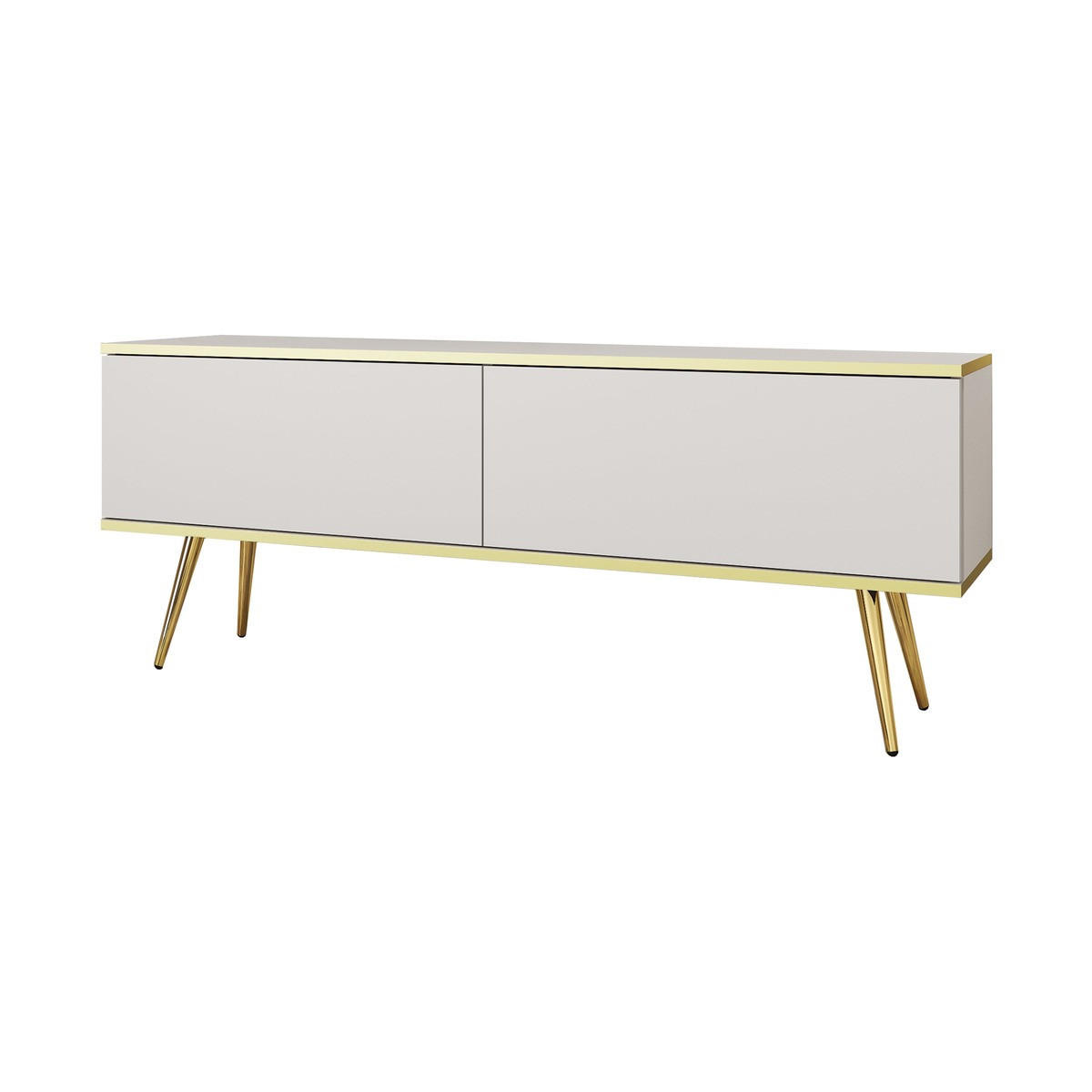 LOWBOARD – 135 cm – Oro – Mit Füßen – TV-GEN0299 - Weiß, Holzwerkstoff (135/30/32cm) - hi-markt