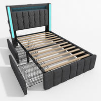 POLSTERBETT 90/200 cm mit LED-Beleuchtung, USB-C und 2 Schubladen in Grau - Grau, Textil (90/200cm) - BEAOK