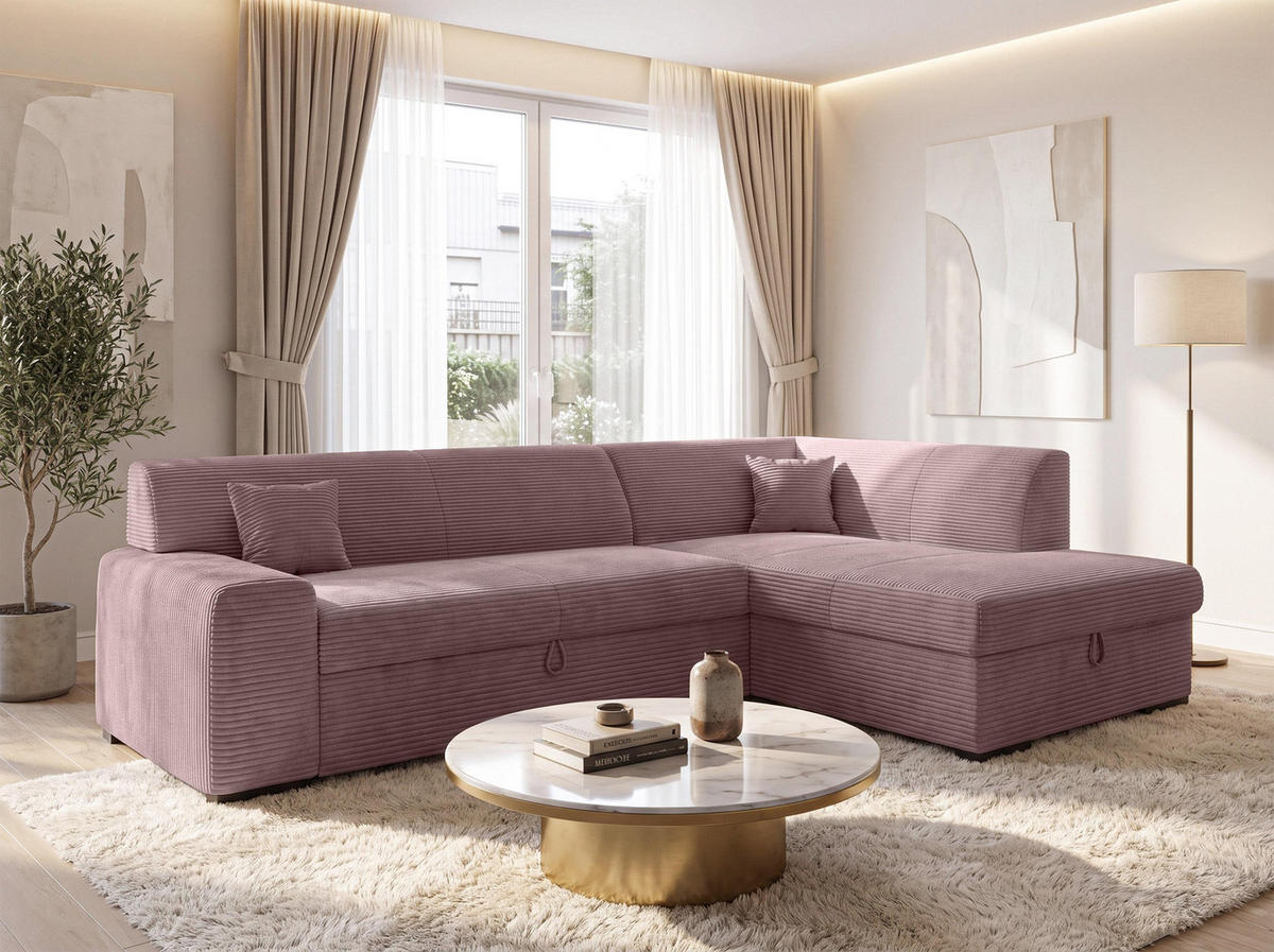 ECKSOFA L Form Minosa Rosa 260/175/71 cm Rechts mit Schlaffunktion - Pink/Schwarz, Kunststoff/Textil (175/260cm) - AX Living
