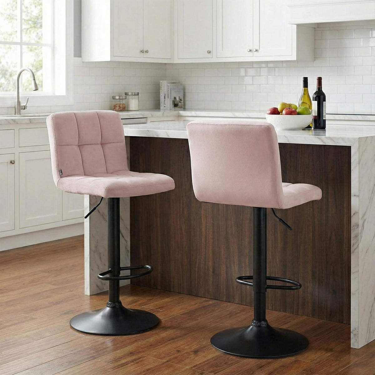 BARHOCKER Samt Rosa - Schwarz/Rosa, Textil/Metall (46/94/47cm) - CLP