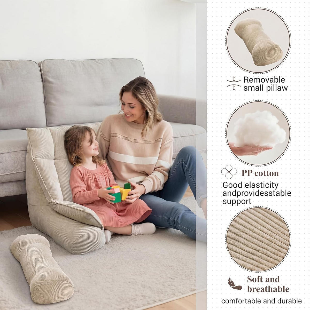 RÜCKENSTÜTZKISSEN Verstellbar Beige - Beige, Textil (92/56cm) - Vercart