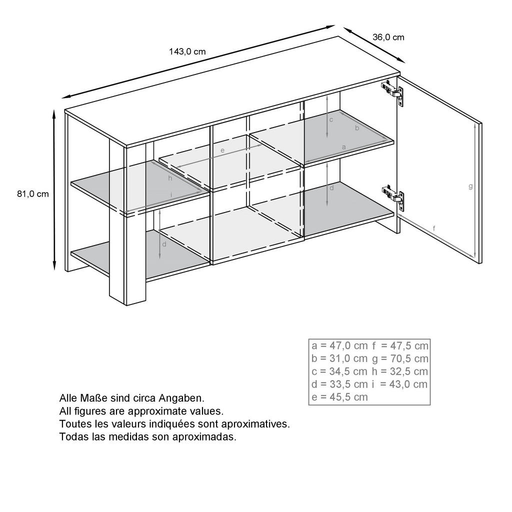 Thumbnail - Vladon Sideboard, Grau, Holzwerkstoff, 143x81x36 cm, Wohnzimmer, Kommoden & Sideboards, Sideboards