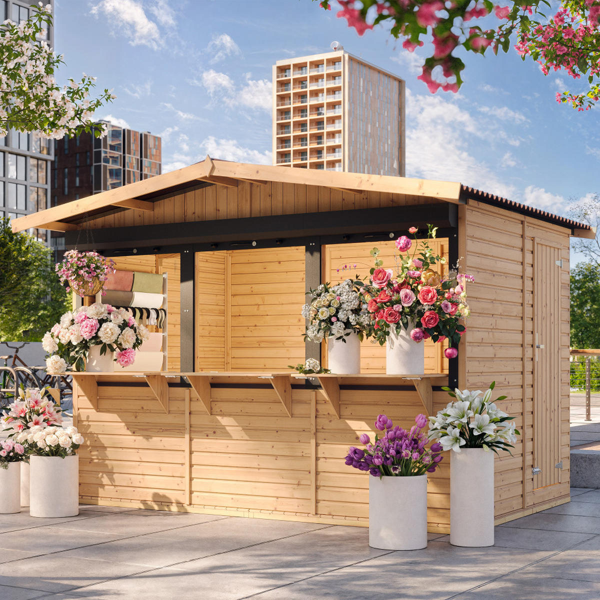 MARKTBUDE Holz M150AZ Gartenhaus- 263 x 336 cm / 6 m² - Beige, Holz (336/232/263cm) - Timbela
