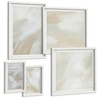 BILDER SET 5er Set - 50x50 cm & 20x30 cm & 40x60 cm Weißer Rahmen - Abstrakte Pinselmalerei auf Leinwand - Weiß, Kunststoff (40/60cm) - TULUP