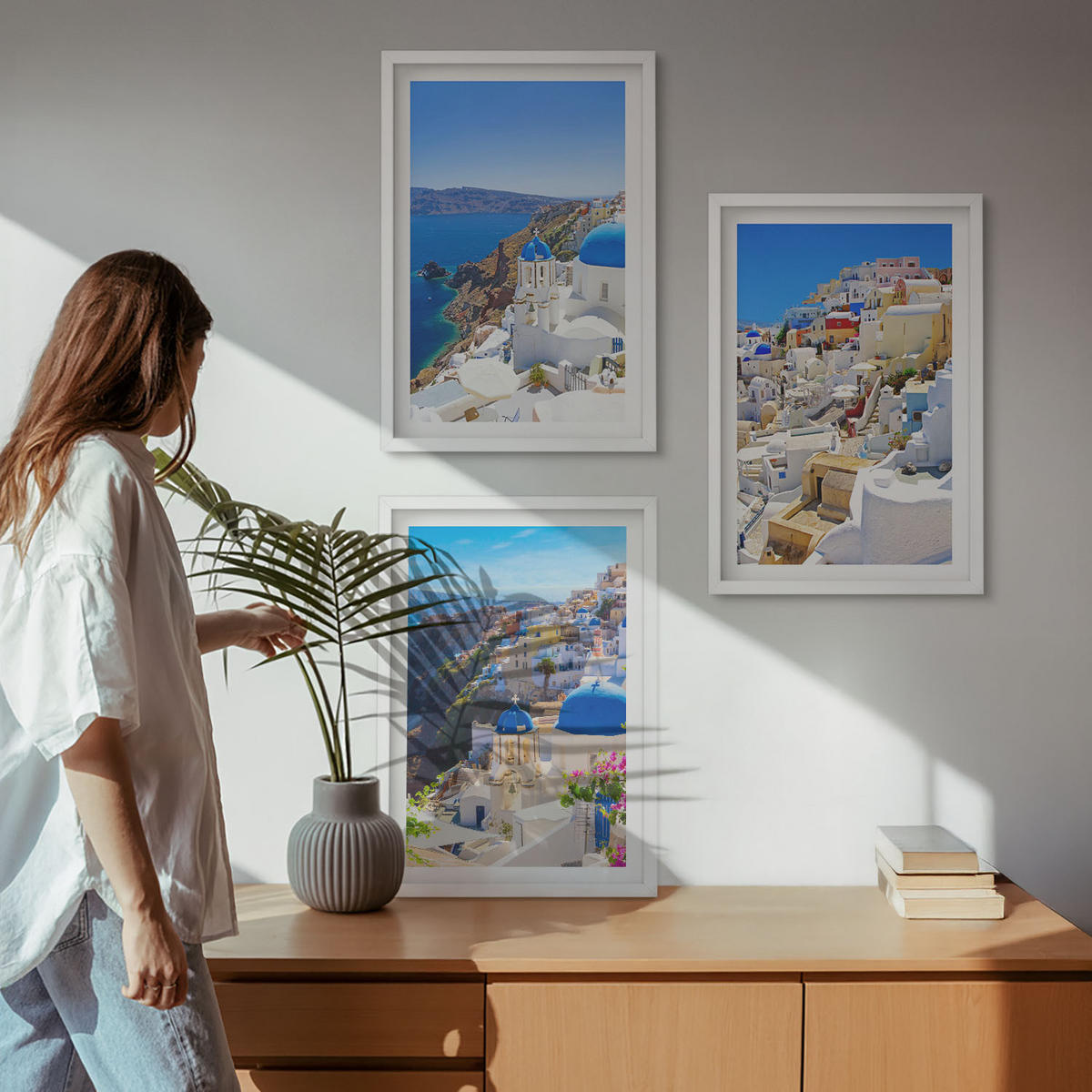 WANDBILDER 3er-Set - 40x60 cm Weißer Rahmen - Landschaftsarchitektur Oia Santorini - Weiß, Kunststoff (40/60cm) - ArtPrintCave