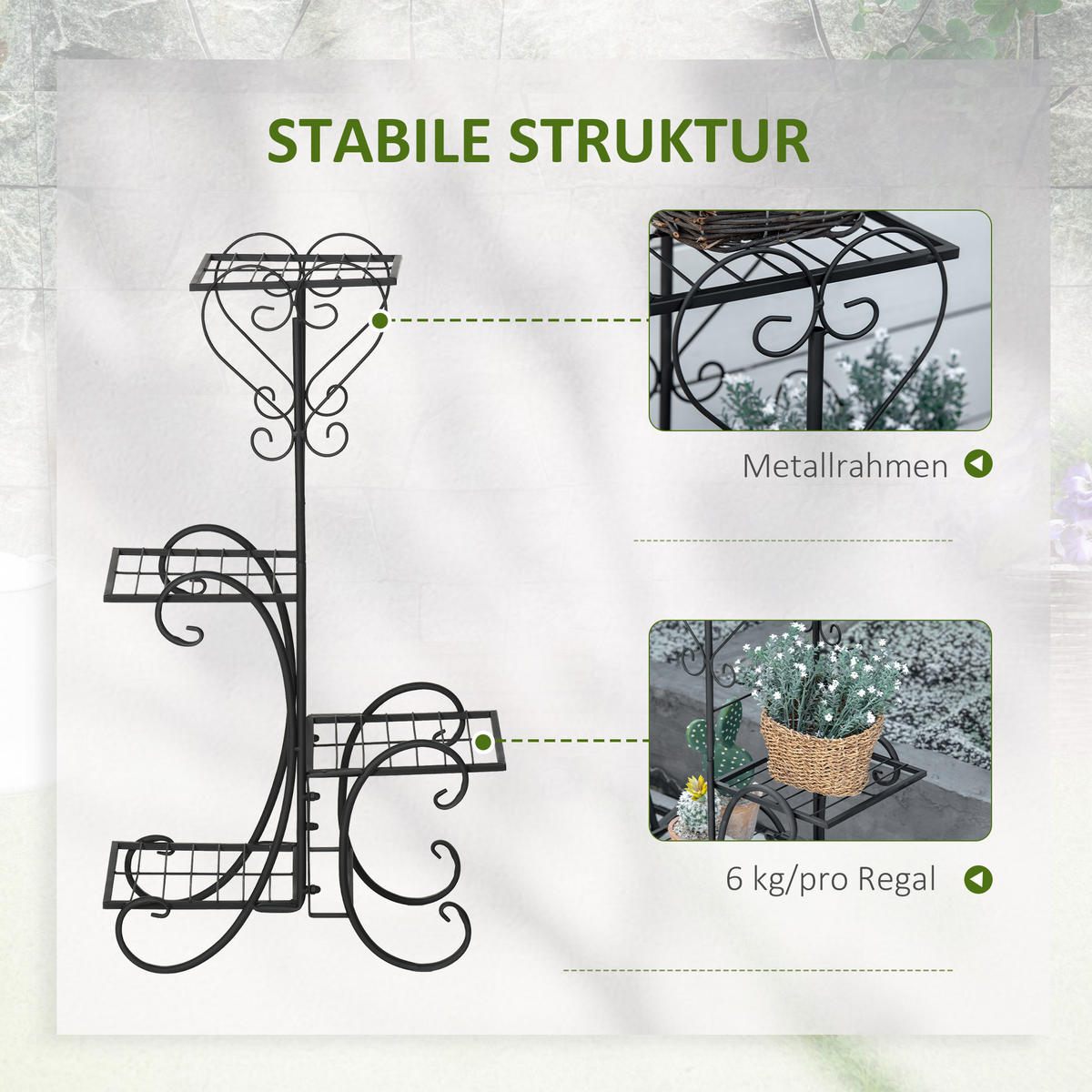 BLUMENSTÄNDER, Metall, Schwarz - Schwarz, Metall (24.5/80/45cm) - Outsunny