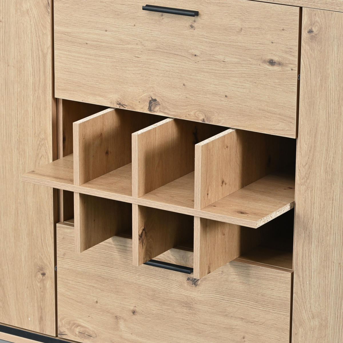 WEINSCHRANK 110x38x111 cm Holz, 2 Türen, Glasregal, Weinhalterung, LED-Beleuchtung - Naturfarben, Holz (110/111/38cm) - PARAFTA HOME