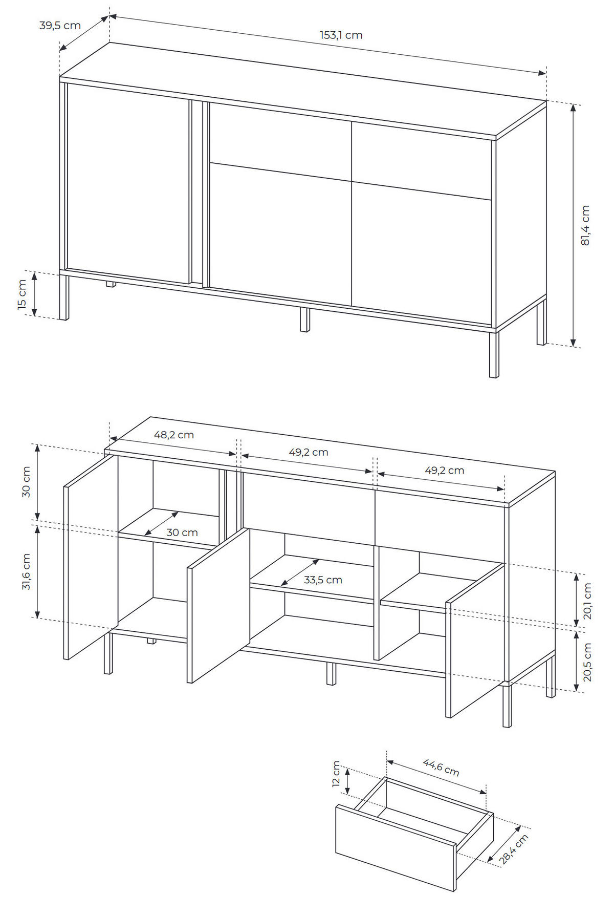 KOMMODE Dast beige 153 / 39,5 / 81cm - Beige/Akaziefarben, Holz/Holzwerkstoff (153/81/39.5cm) - Feldmann-Wohnen