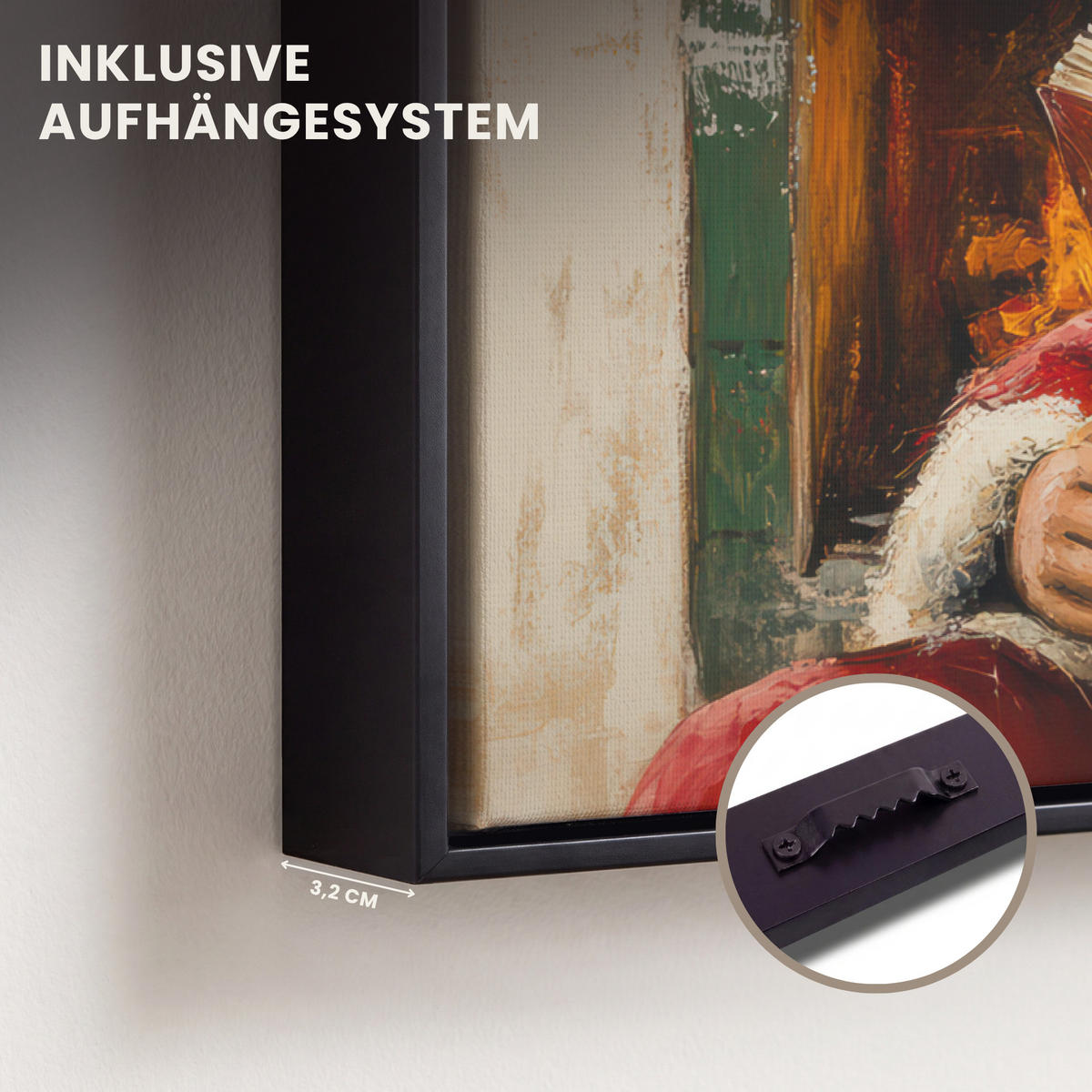 LEINWAND Bilder mit Rahmen - Weihnachten - Weihnachtsmann - Winter - Open Fireside - 30x20 - Dunkelrot, Textil (30/20cm) - MuchoWow