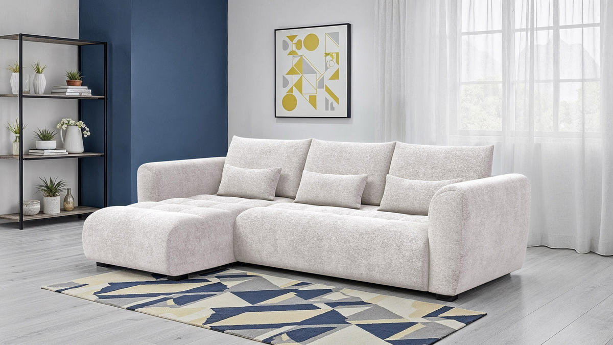 ECKSOFA SORENO 4-Sitzer, ecru - Ecru/Schwarz, Holz/Textil (293/171cm) - Courtois Laville